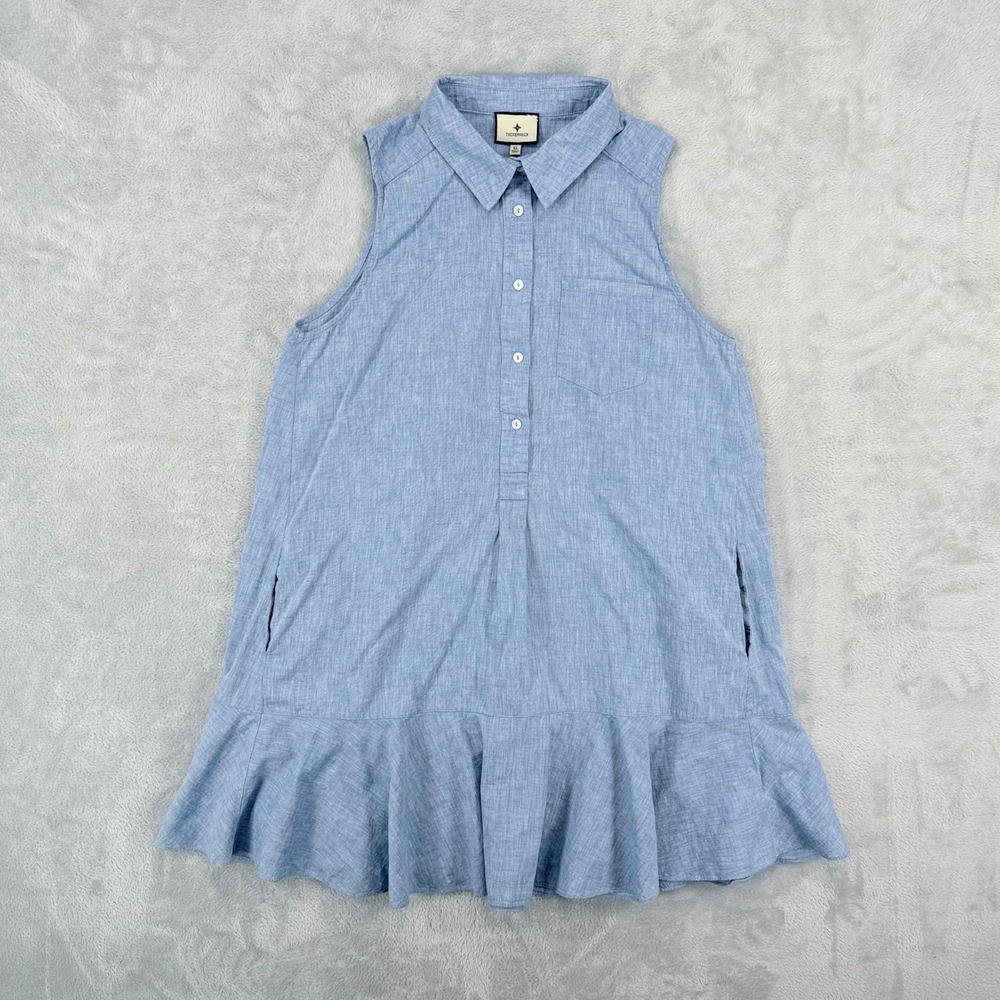 Tuckernuck Callahan Shirt Dress Womens XL Blue Linen Sleeveless Chambray Flutter